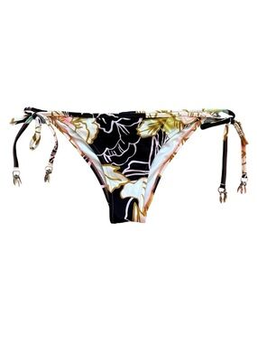 Zingara Ruffle String Bikini Swim Bottoms Floral Abstract Print Feminine Size 6